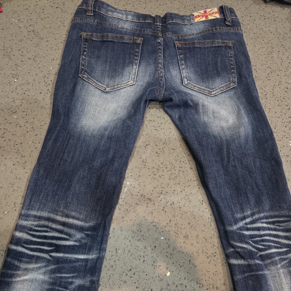 Machine Distressed Blue Jeans - Picture 3 of 6